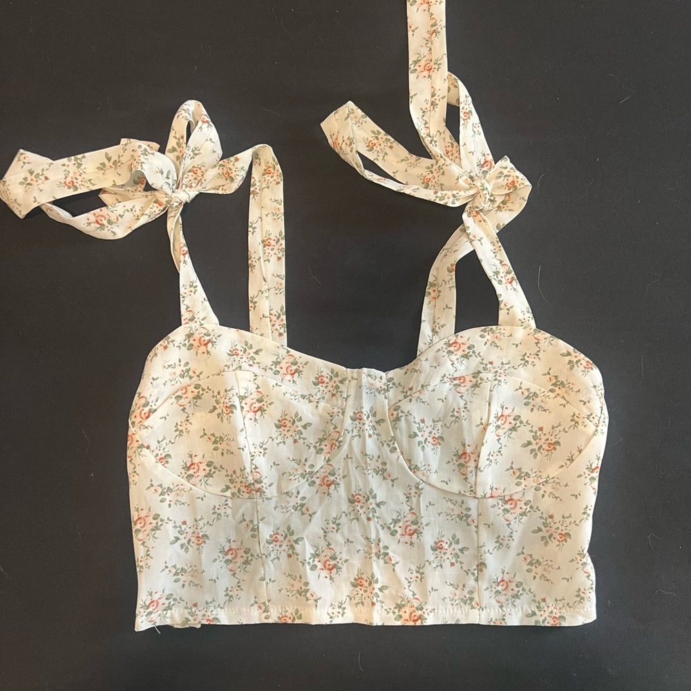 ROMWE Floral Bow Strap Tank Top